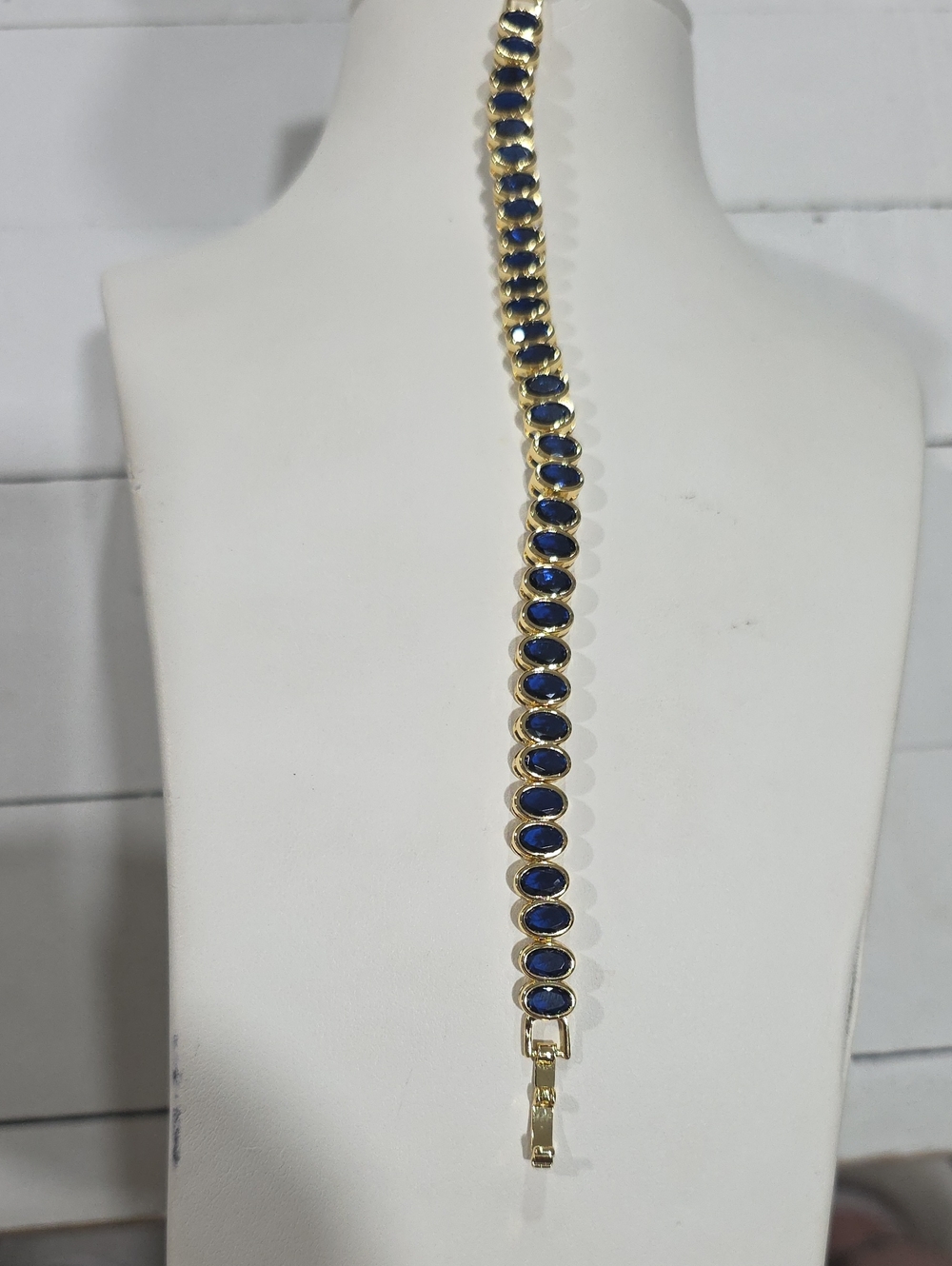 14k Gold-Plated Bracelet with Blue Stones - Elegant Women's Jewelry